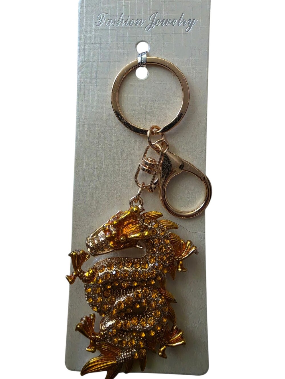 Gold Dragon Crystal Keychain